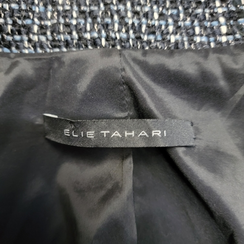 𝅺ELIE Tahari Tweed Fringe Wool Blend Jacket Black and White - Picture 8 of 9